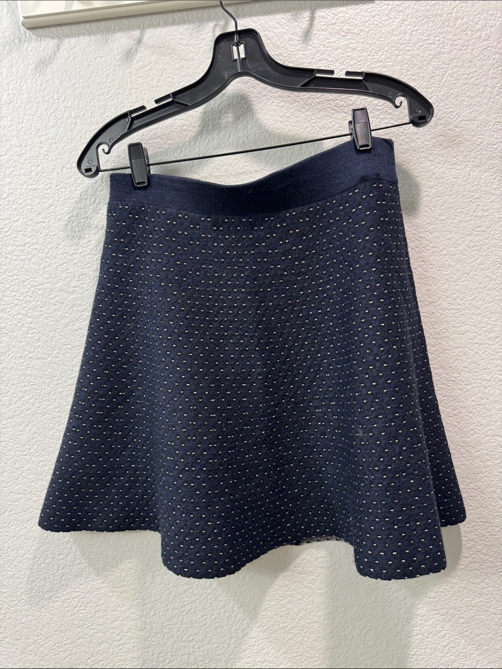 Ann Taylor Navy Blue Textured Pin Dot Knit A-Line Skirt